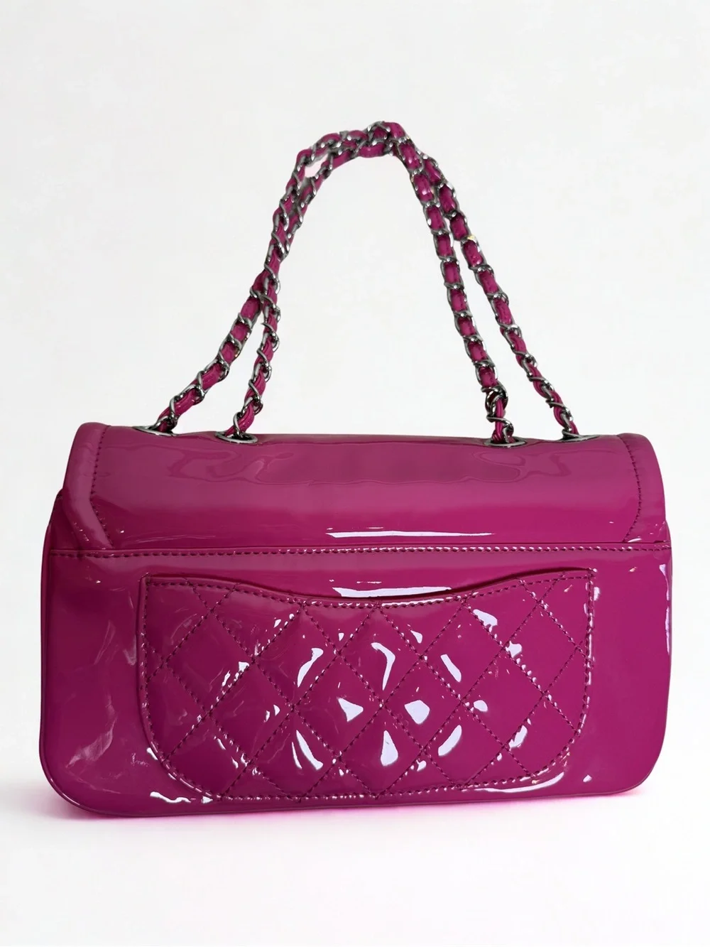 CHANEL Patent Leather Chain Shoulder Bag - Magenta